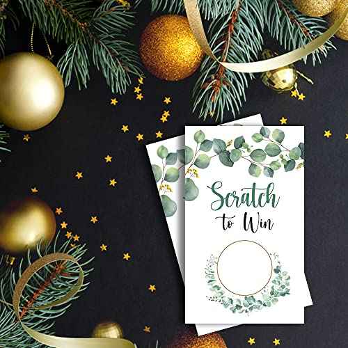 Haizct 50 Pack Eucalyptus Party Blank Gift Certificate Scratch Off Cards for Small Business, Spa Beauty Makeup Hair Salon, Baby Shower, Bridal Shower, Raffle Ticket, Country Wedding-GK079