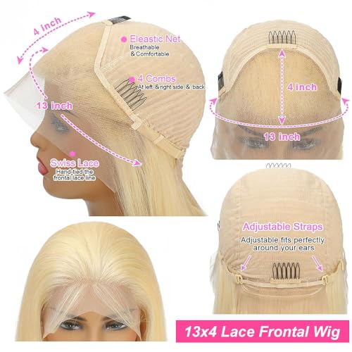 613 Lace Front Wig Human Hair 200 Density Body Wave Blonde Lace Front Wigs 22 Inch 613 Colored Blonde Wig Human Hair Pre Plucked Body Wave 13x4 HD Lace Frontal Wigs for Women with Baby Hair