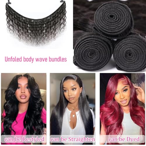 CHEEON Body Wave Bundles Human Hair 18 20 22 Inch Human Hair Bundles 12A Grade Unprocessed Brazilian Virgin Hair Extensions 3 Bundles Deal Natural Black