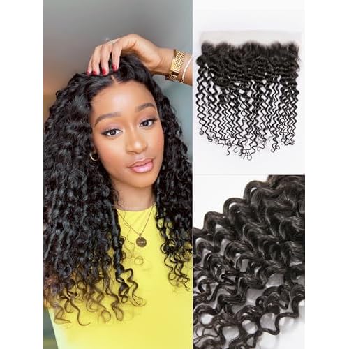 LUVME 14 Inch Deep Wave HD Lace Frontal Closure - 13x4 Ear to Ear, 100% Unprocessed Brazilian Virgin Human Hair, 150% Density Deep Curly