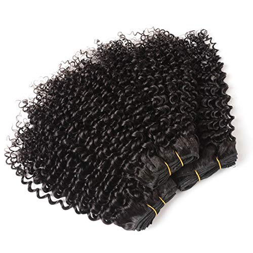 Brazilian Curly Bundles Human Hair Virgin Hair Kinky Curly 100% Unprocessed Remy Virgin Cheap Human Hair Weave Extensions Natural Black Human Hair Weave(Kinky Curly, 14 14 14)