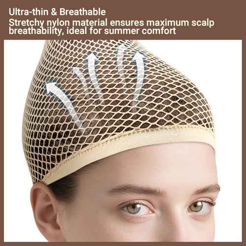 MORGLES 3 Pcs Beige Wig Caps for Long Hair, Nylon Hair Nets for Women, Mesh Wig Cap for for Women Non Slip, Accessory for Halloween Party Cosplay