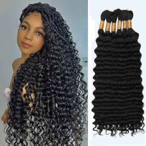 Human Braiding Hair for Boho Braids,150g 20 inch 6 Bundles Deep water Wave Bulk Boho Curly Human Hair for Braiding,Natural Color No Weft 12A Wet and Wavy Human Knotless Braiding Hair Extensions
