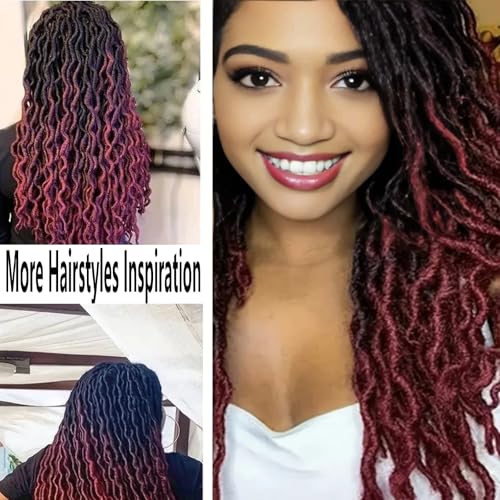 Ombre Red Goddess Faux Locs Wigs for Black Women Full Lace Knotless Glueless Boho Curly Braid Wig with Baby Hair Long Dreadlock Hippie Locs Twist Synthetic Wig 30 inch