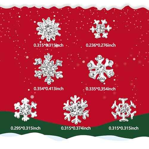 SILPECWEE 35pcs Silver Snowflake Nail Charms Jewels 3D Flat-back Nail Rhinestone Charms Alloy Christmas Charms for Nails Hollow Nail Studs Nail Art Decoration for DIY Salon Nail Accessories