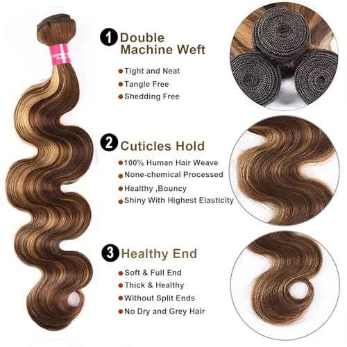 Highlight Bundles with Closure Human Hair Body Wave P4/27 Honey Blonde Brown Bundles with Highlights human hair 10A Brazilian Body Wave with Closure 16 18 20+16inch