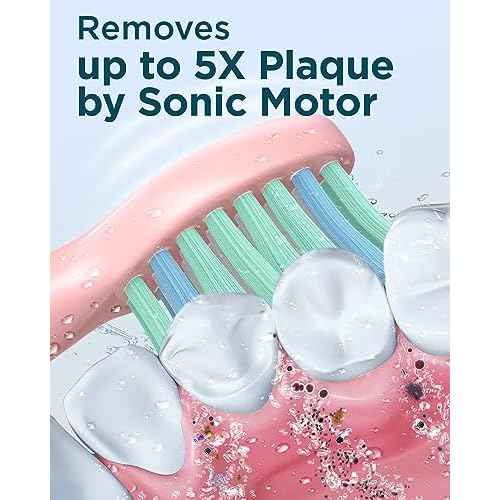 Rtauys M5 Sonic Electric Toothbrush for Adults and Kids - Rechargeable Electric Toothbrush Kids Ages 12+ and Adults with 8 Brush Heads & Travel Case, 120 Days Battery Life - Pink