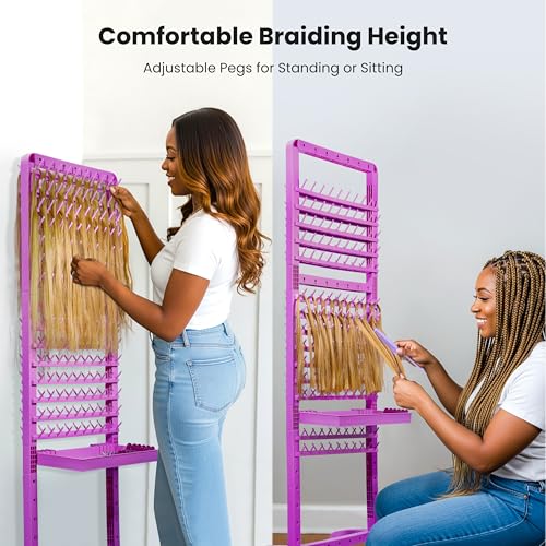 Braiding Hair Rack 280 Pegs with Tray and Braid Tools, Mobile Braid Rack with Wheels, Height Adjustable, Standing Braider Rack Stand Separator Hair Extension Holder Hanger for Salon Home