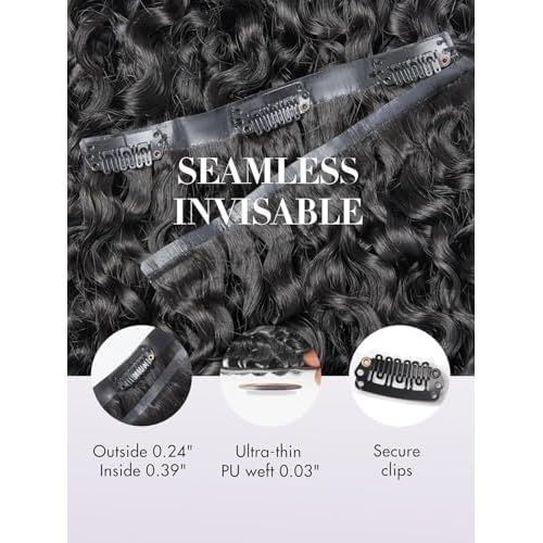 Seamless PU Clip In Hair Extensions 120g 7pcs Human Hair Natural Black Afro Kinky Curly PU Clip Ins Seamless Clip Ins For Black Women Virgin Hair PU Weft Invisible Edge 18inch