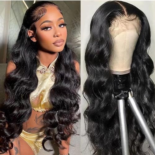 Body Wave 360 Lace Front Wigs Human Hair Pre Plucked Lace Frontal Wigs with Baby Hair for Black Women Natural Black (360 Lace Wigs, 22 Inch)