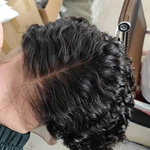 150% Density Water Wave Pre Plucked Front Lace Wigs Human Hair 14 Inch Natural Black Brazilian Virgin Real Hair Glueless Bob Lace Wig Natural Hairline