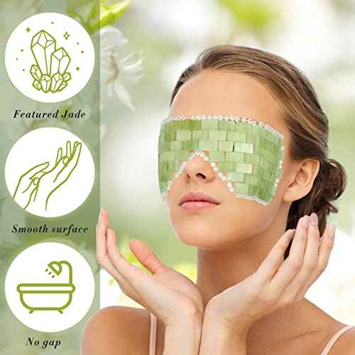 Hercicy 2 Pcs Jade Eye Mask Green Jade Stone Facial Cooling Mask for Alleviate Puffiness Face Massage Relax Eyes Relieve Migraine Meditation Beauty (White,Green)