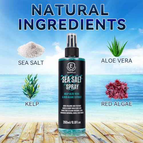 Sea Salt Spray for Men & Women-Volumizing & Textuirzing With Kelp,Aloe Vera & Red Algae Extract-Matte Finish Lightweight for Natural Beach Waves,8.8Oz/260ML
