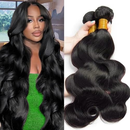 10A Body Wave Bundles 22 24 26 Inch Human Hair Bundles 100% Unprocessed Brazilian Body Wave Bundles 3 Bundles Human Hair Wet and Wavy Long Hair Weave Bundles Natural Black Color Bundles