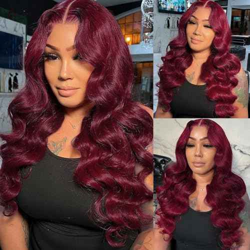 Dark Burgundy Bundles Red Body Wave Bundles 99J Burgundy Body Wave Human Hair Bundles Brazilian Unprocessed Virgin Hair 3 Bundles 28 30 32 Inch 99J Bundles Hair Weave for Women