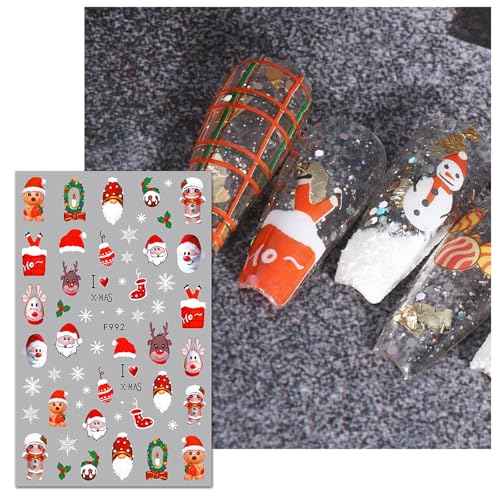 Christmas Nail Art Stickers 3D Self-Adhesive Christmas Nail Decals Santa Claus Snowflake Gnome Winter Pegatinas U?as Nail Supplies for Women Girls Holiday DIY Nail Decoration Accessories 6 Sheets