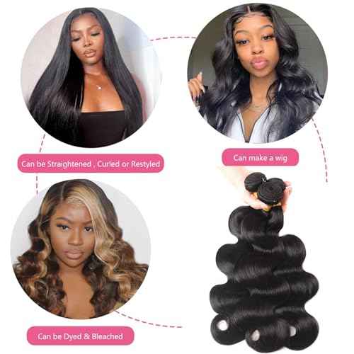 Human Hair Bundles Body Wave 100% Unprocessed Brazilian Virgin Hair Body Wave 3 Bundles Quick Weave Human Hair Extensions for Black Women Natural Black 16 16 16 Inch