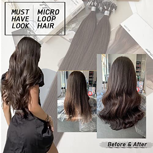 22 Inch Human Hair Micro Loop Extensions Real Hair Soft Microlink Human Hair Extensions Color #4 Brown Microchip Hair Extensions Bead in Extensions Real Hair 50strands 50grams