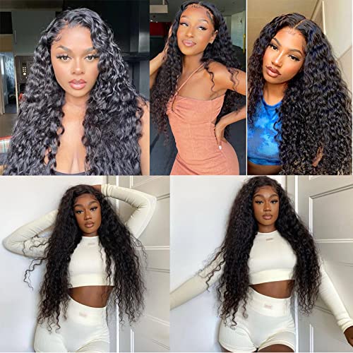 4x4 Closure Wigs Human Hair Water Wave Human Hair Wigs 18inch Wet And Wavy Wig Natural Black Lace Closure Wigs for Women Human Hair Deep Water Curly Wig With Baby Hair