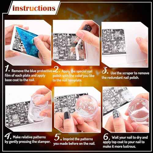 Whaline 6Pcs Christmas Nail Plates Stamping Set Xmas Tree Snowflake Snowman Stamp Templates Nail Art Plates for Winter DIY Print Manicure Salon Design Gift