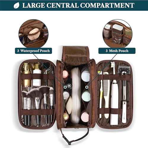 PAVILIA Toiletry Bag for Men Women, Mens Travel Bag Toiletries Organizer Case for Grooming, Travel Essentials Shaving Dopp Kit, PU Leather Water Resistant Cosmetic Pouch, Brown