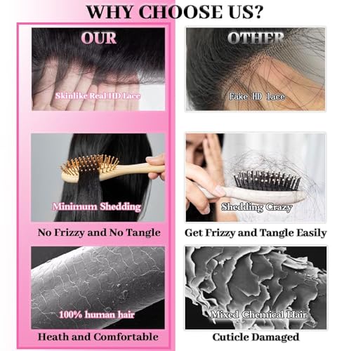 13x6 Lace Front Wigs Human Hair Pre Plucked, 180% Density Body Wave HD Transparent Lace Frontal Wigs with Baby Hair for Women, Glueless Wig, Natural Black, 22 Inch