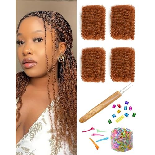 Afro Kinkys Bulk Human Hair Extensions,Kinky-Curly Real Human Hair for Dreadlocks/Locs Repair, Twist & Braid, Crochet Human Braiding Hair Bundles, Natural Brown, 10 Inches 4 Packs,30#