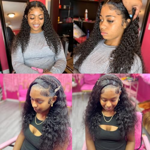 13x6 Deep Wave Lace Front Wigs Human Hair Pre Plucked 180% Density 13x6 HD Lace Frontal Deep Curly Lace Front Wigs for Women Curly Human Hair Wig Glueless Deep Wave Frontal Wigs with Baby Hair 20Inch