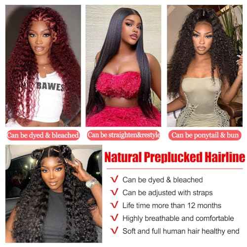 Deep Wave Lace Front Wigs Human Hair 200% Density 13x4 HD Curly Lace Frontal Glueless Wigs for Women Pre Plucked Deep Wave Natural Color (18 Inch)