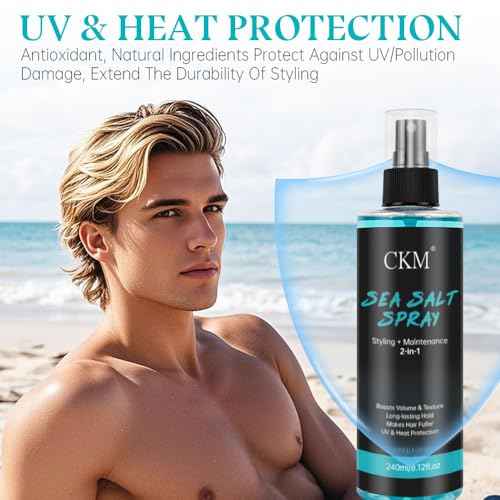 CKM Sea Salt Spray for Men,UV Protection,Texturizing & Volumizing,Natural Finish Sea Salt Spray for Hair,2-in-1 Styling & Hair Care,Creates Beach Waves With a Matte Finish for Beach & Daily Use