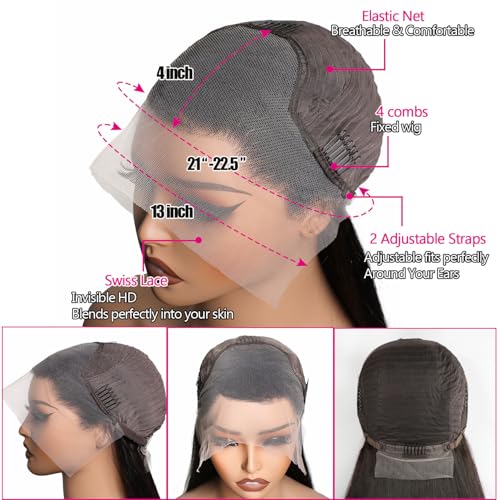 SIFULAN 13x4 Body Wave Lace Front Wig Human Hair 180% Density HD Transparent Lace Front Wig Pre Plucked Body Wave Frontal Wigs Human Hair for Black Women 24 inch Glueless Wig Natural Color