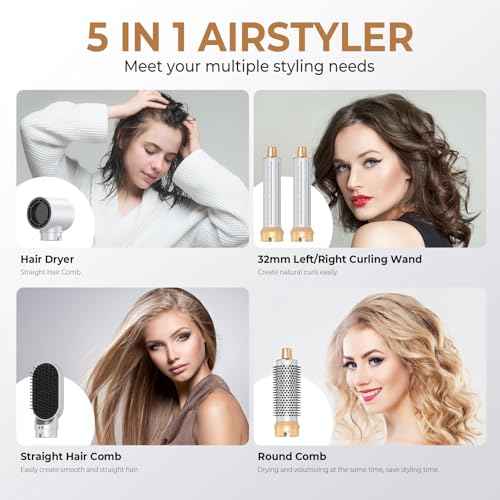 5 in 1 Hair Dryer Brush, Negative Ion Blow Dryer Brush Set Upgrade Hot Air Brush Air Styler Curling Wrap Air Curler, Curling Iron Hair Styling Tools As A Gift for Straight/Curl/Drying/Smoothing