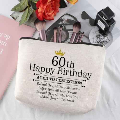 60th Birthday Gifts for Women: Travel Zipper Makeup Bag - Gifts for Mom, Grandmother, Aunt, Friend, Sister - Over the Hill Party Supplies