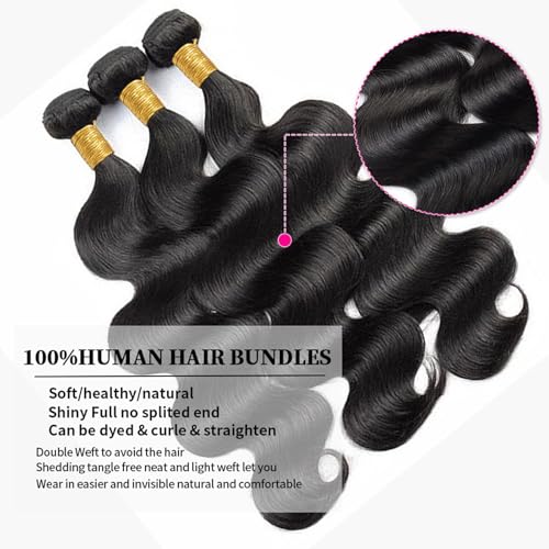 10A Body Wave Bundles 22 24 26 Inch Human Hair Bundles 100% Unprocessed Brazilian Body Wave Bundles 3 Bundles Human Hair Wet and Wavy Long Hair Weave Bundles Natural Black Color Bundles