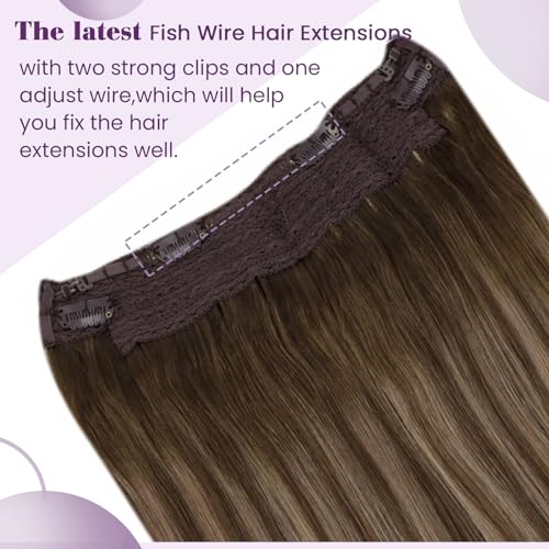 LaaVoo Wire Hair Extensions Human Hair Wire Human Hair Extensions Balayage Brown mix Blonde Human Hair Wire Extensions Long 18 Inch 80g