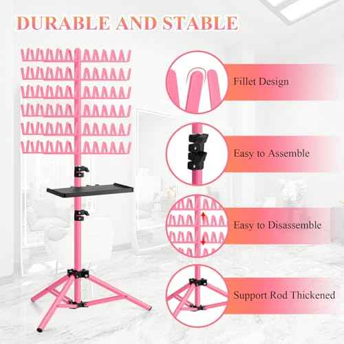 JANMPASK Braiding Hair Rack Height Adjustable 144 Pegs Braiding Rack Hair Extension Holder with Hair Braid Tools, Easy to Assemble (pink)