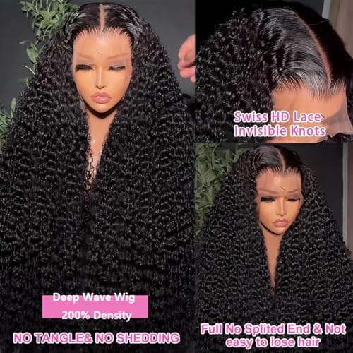 22 Inch 13x6 Deep Wave Lace Front Wigs Human Hair 200 Density 13x6 HD Lace Front Wigs Human Hair Pre Plucked Deep Curly Glueless Wig 100% Virgin Human Hair Lace Front Wigs for Women