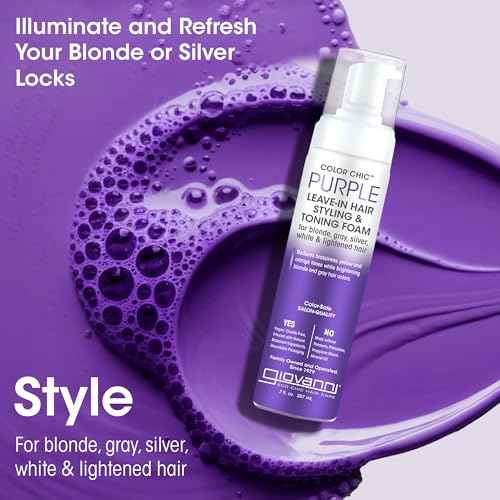 GIOVANNI Color Chic Purple Leave-In Hair Styling & Toning Foam - Purple Foam for Blonde, Gray, Brassy, Fine Hair, Gives Volume & Shine for Women & Men - 7 fl oz (Pack of 1)