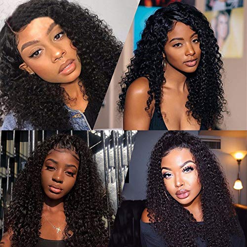 Jerry Curly Wave 5Bundles(50g/bundle) with 4x4 Lace Closure Brazilian Human Hair Bundles with Free Part Closure Kinky Curly Human Hair Bundles with Lace Closure(14/14/14/14/14+14"Closure)