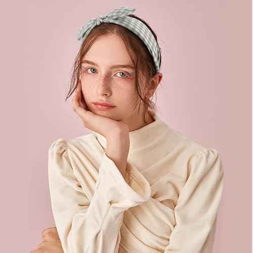 TOBATOBA 6Pcs Plaid Headbands With Bow, Cute Knotted Wide Headband, Christmas Hair Accessories for Women Girls, Bunny Ears Red Headwraps
