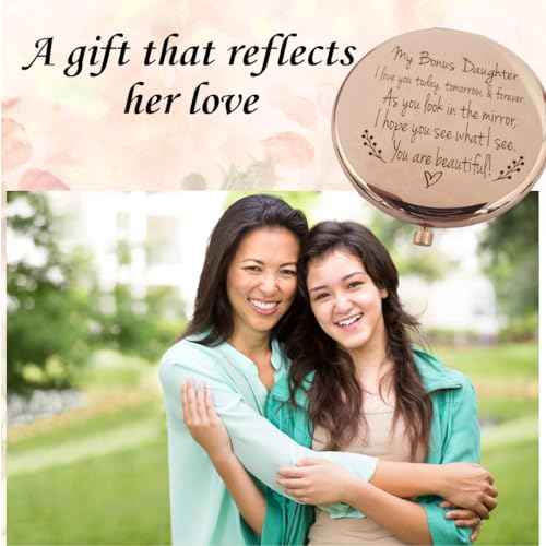 Bonus Daughter Gifts, Step Daughter Gifts from Stepmom, Christmas Step Daughter Gifts from Stepdad, Bonus Daughter Birthday Gifts, Mothers Day for Bonus Daughter, Stepdaughter Compact Mirror