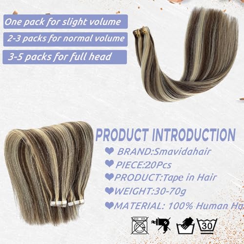 Blonde Hair Extensions Tape in Human Hair Chestnut Brown to Blonde Highlights Remy Hair Extensions Skin Weft Tape in Real Hair Extensions Invisible Straight Tape in Extensions for Women 24"