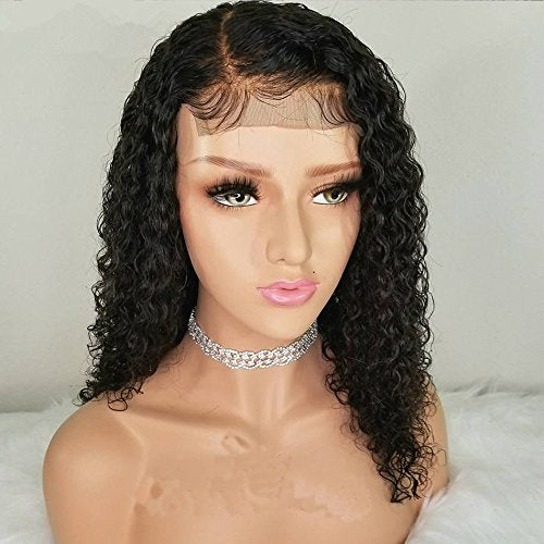 Short Deep Curly Human Hair Lace Front Wigs with Baby Hair Pre Plucked Natural Hairline Brazilian Hair Bob Wigs for Women (10 Inch, Lace Front Wig)