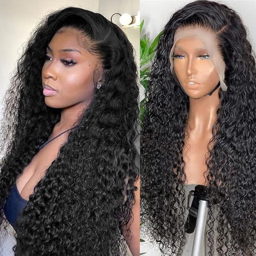 26 Inch Water Wave Lace Front Wigs Human Hair 13x4 HD Transparent Lace Frontal Wigs Pre Plucked Water Wave Lace Front Wigs for Black Women 180% Density Natural Color