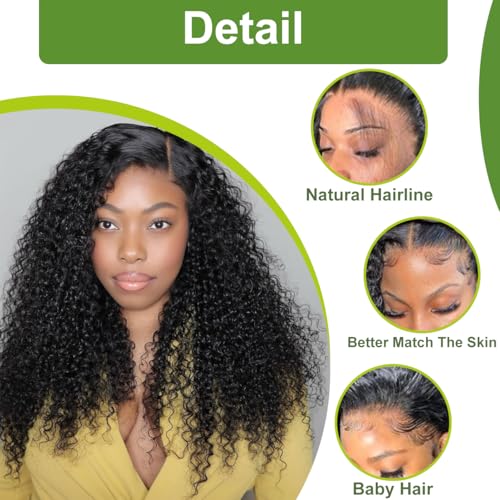 13x6 Curly Wave Lace Front Wigs Human Hair 180% Density 24 Inch Jerry Curly Human Hair Wig for Women Deep Wave Lace Frontal Wigs Pre Plucked Natural Black