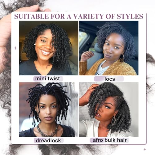 2 Packs Afro Kinkys Bulk Human Hair 18 Inch 50g/Pack for Permanent Micro Locs Mini Kinky Twist Braids Loc Extensions Dreadlock Extensions Repair Locs Can Be Bleached Dyed (Natural Black)