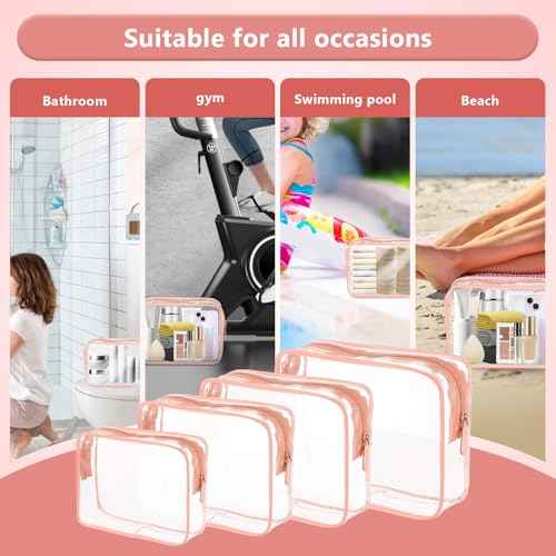 Clear Cosmetic Bag, 4 Pcs Waterproof Clear Plastic Cosmetic Makeup Bags,Transparent Packing Organizer Storage Bags,Christmas Gift for Mother,Wife,Grilfriends(Pink).