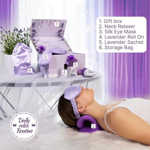 Relaxation Set: Weighted 22MM 100% Natural Silk Eye mask with Lavender & Flax Seeds, Shoulder & Neck Relaxor, Lavender Essential Oil roll-on Dried Aromatherapy sachets Gift Box Meditation