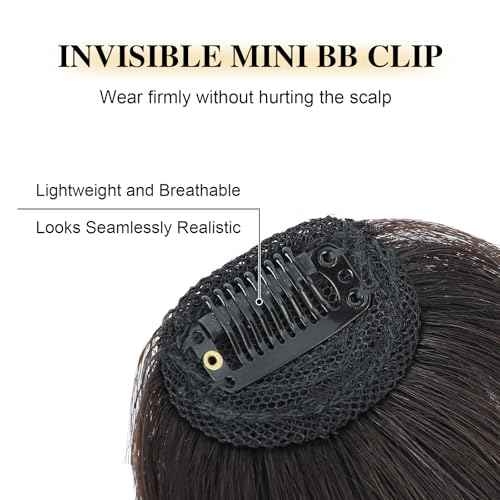 BOGSEA Clip in Bangs Real Human Hair Bangs Hair Clip Fringe with Temples Hairpieces for Women Natural Looking Hair Extension for Daily Wear (Wispy Bangs, Dark Brown)