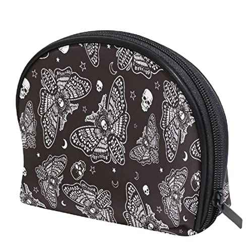 MNSRUU Women Cosmetic Bag for Purse Small Moth Skull Moon Esoteric Makeup Bag Accessories Purse Bag Travel Organizer Pouch with Compartment